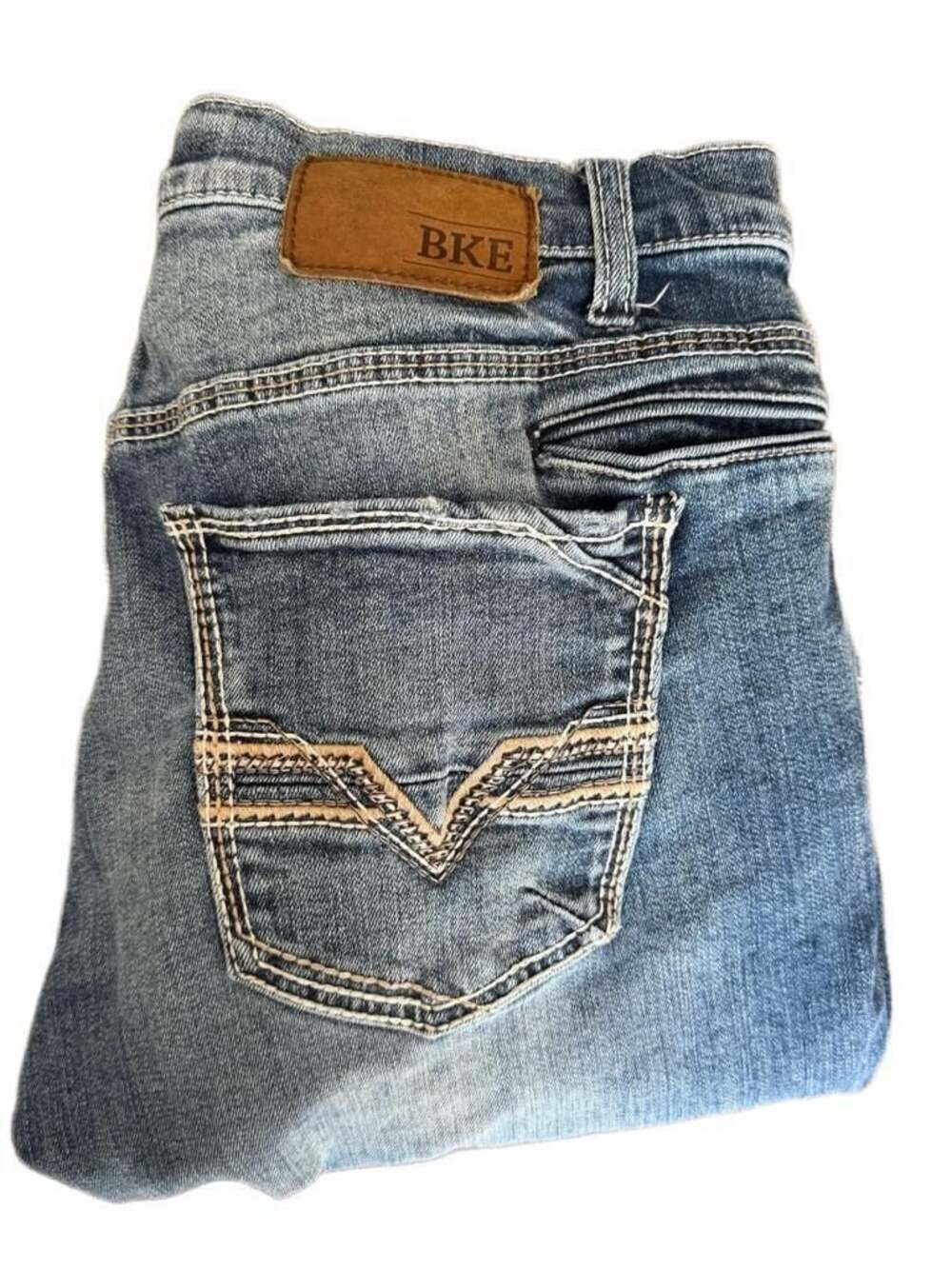 BKE Derek Bootleg Mens Blue Distressed Denim Jeans 32S